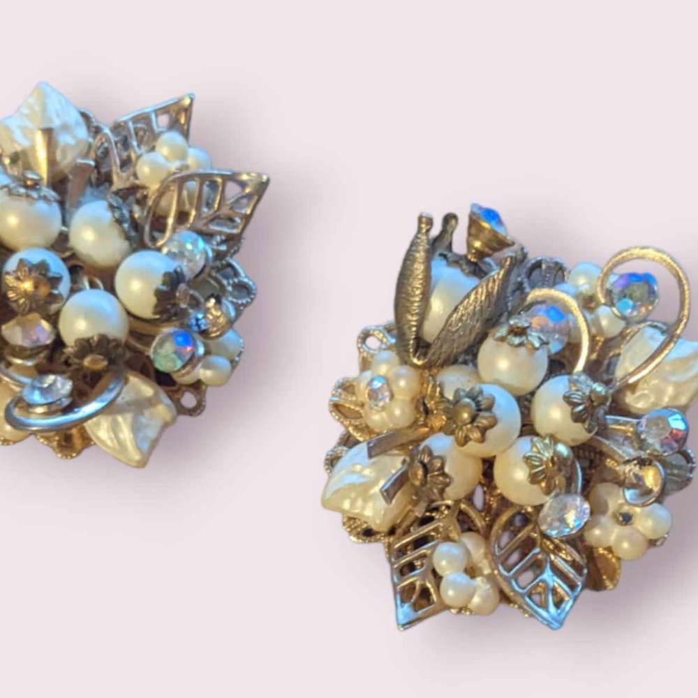 Vintage Beaded And Pearl clipons MCM